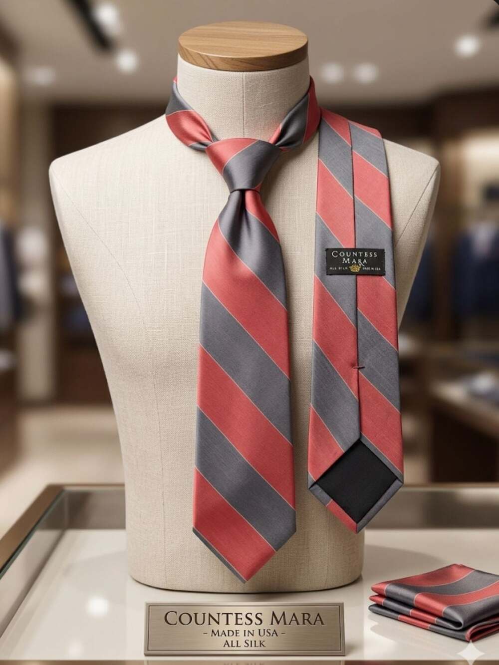 Wembley Vintage Silk Clip-On Tie Tan Geometric Pattern